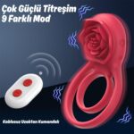 Barry RCT - Şarjlı Kablosuz Uzaktan Kumandalı Gül Tasarımlı Klitoris Uyarıcı Titreşimli Testis ve Penis Halkası - Görsel 4