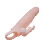 BRAVE MAN Uzatmalı Klitoris ve G-Spot Uyarıcı Titreşimli 2 in 1 Silikon Penis Kılıfı - Ten Rengi - Görsel 3