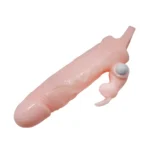 BRAVE MAN Uzatmalı Klitoris ve G-Spot Uyarıcı Titreşimli 2 in 1 Silikon Penis Kılıfı - Ten Rengi - Görsel 4