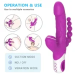 EROS Şarjlı Anal Boncuklu Emiş Güçlü 3 in 1 G Spot Üçlü Dildo Vibratör - Görsel 2