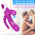 EROS Şarjlı Anal Boncuklu Emiş Güçlü 3 in 1 G Spot Üçlü Dildo Vibratör - Görsel 3