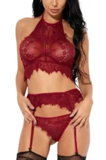 Fantezi Kırmızı Dantel Alt Üst Seksi Jartiyer Takım