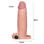 Gerçekçi Doku Penis Büyütücü ve Kalınlaştırıcı 5.5 CM Uzatmalı Klitoris Uyarıcı Titreşimli Realistik Penis Kılıfı 20 CM - Görsel 5
