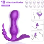 JAIN Kablosuz Kumandalı G-Spot Anal ve Klitoris Uyarıcı Külot İçi Giyilebilir 3 in 1 Vibratör - Mor - Görsel 3
