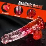 MYST COLOR Dildo Realistik Jel Dokuda Vantuzlu Ultra Yumuşak Şeffaf Kırmızı Yapay Penis - Görsel 2