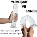 MYST COLOR Dildo Realistik Jel Dokuda Testissiz Ultra Yumuşak Şeffaf Yapay Penis 20 CM - Görsel 2