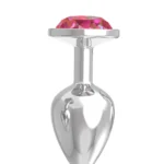Paslanmaz Çelik Açık Pembe Yuvarlak Mücevher Taşlı Pürüzsüz Silver Metal Anal Butt Plug - Orta Boy