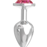 Paslanmaz Çelik Açık Pembe Yuvarlak Mücevher Taşlı Pürüzsüz Silver Metal Anal Butt Plug - Büyük Boy