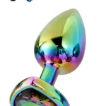 Paslanmaz Çelik Çok Renkli Kalpli Mücevher Taşlı Pürüzsüz Rainbow Metal Anal Butt Plug - Küçük Boy