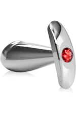 Paslanmaz Çelik Dildo Kırmızı Yuvarlak Mücevher Taşlı Pürüzsüz Silver Metal Anal Butt Plug - Görsel 3