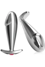 Paslanmaz Çelik Dildo Kırmızı Yuvarlak Mücevher Taşlı Pürüzsüz Silver Metal Anal Butt Plug - Görsel 4