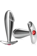 Paslanmaz Çelik Dildo Kırmızı Yuvarlak Mücevher Taşlı Pürüzsüz Silver Metal Anal Butt Plug - Görsel 5