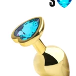 Paslanmaz Çelik Mavi Kalpli Mücevher Taşlı Pürüzsüz Gold Metal Anal Butt Plug - Küçük Boy