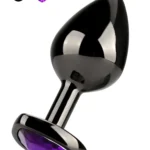 Paslanmaz Çelik Mor Kalpli Mücevher Taşlı Pürüzsüz Siyah Metal Anal Butt Plug - Küçük Boy