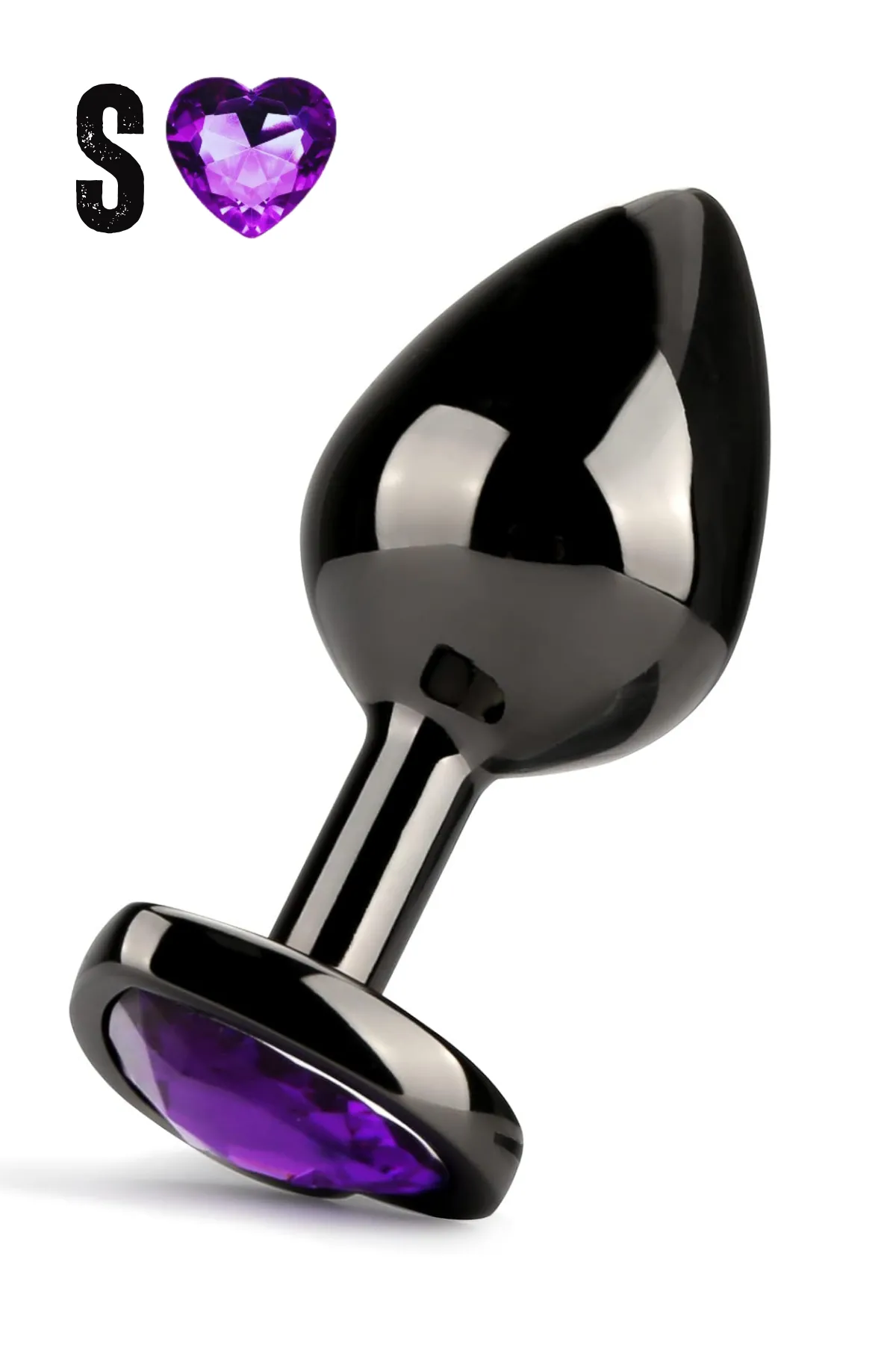 Paslanmaz Çelik Mor Kalpli Mücevher Taşlı Pürüzsüz Siyah Metal Anal Butt Plug - Küçük Boy - 1 Paslanmaz Çelik Mor Kalpli Mücevher Taşlı Pürüzsüz Siyah Metal Anal Butt Plug - Küçük Boy - Görsel 1