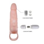 BRAVE MAN Uzatmalı Klitoris ve G-Spot Uyarıcı Titreşimli 2 in 1 Silikon Penis Kılıfı - Ten Rengi - Görsel 6