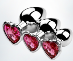 Paslanmaz Çelik Pembe Kalpli Mücevher Taşlı Pürüzsüz Silver Metal Anal Butt Plug - Orta Boy - Görsel 6