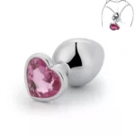 Paslanmaz Çelik Pembe Kalpli Mücevher Taşlı Pürüzsüz Silver Metal Anal Butt Plug - Küçük Boy - Görsel 2