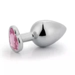 Paslanmaz Çelik Pembe Kalpli Mücevher Taşlı Pürüzsüz Silver Metal Anal Butt Plug - Orta Boy - Görsel 3