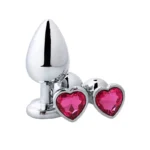 Paslanmaz Çelik Pembe Kalpli Mücevher Taşlı Pürüzsüz Silver Metal Anal Butt Plug - Orta Boy - Görsel 5