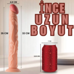 UNIQUE XL Realistik Dokuda Damarlı Dildo Testissiz İnce Büyük Boy Gerçekçi Yapay Penis 35 CM - Görsel 6